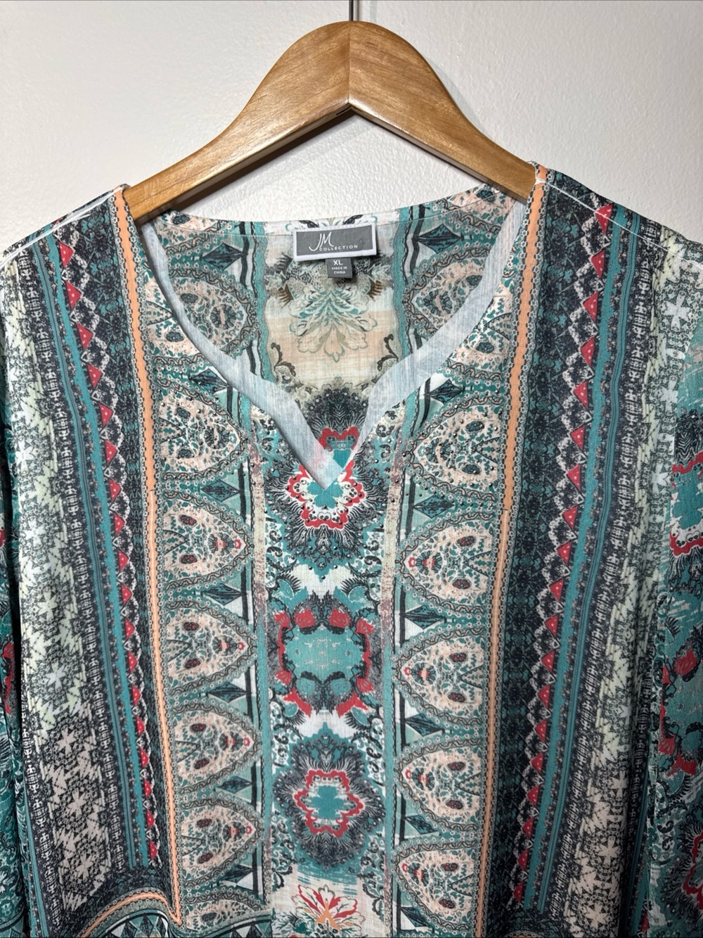 JM Collection Teal Multi-Pattern Open Front Kimono - Picture 10 of 12